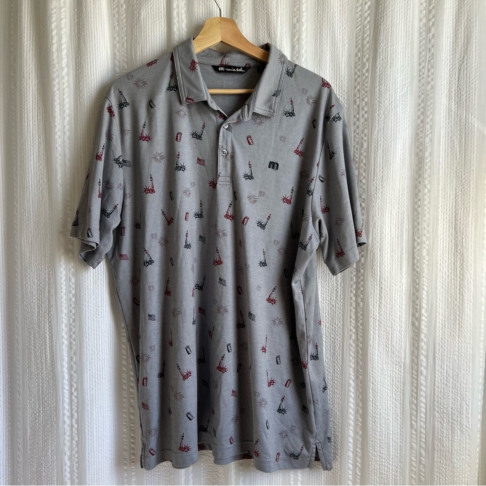 Travis Mathew Polo‎ Golf Patriotic Statue of Liberty Fireworks Beer Gray